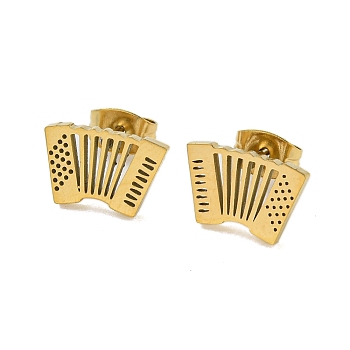 304 Stainless Steel Stud Earrings, Golden, Musical Instruments, 8x12mm