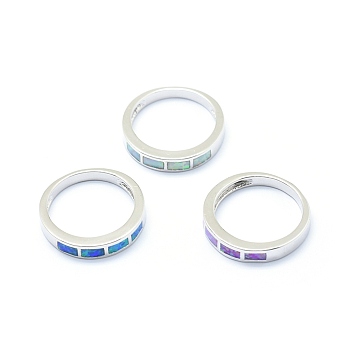 Synthetic Opal Finger Rings, with Brass Findings, Long-Lasting Plated, Mixed Color, Platinum, US Size 7 1/4(17.5mm)