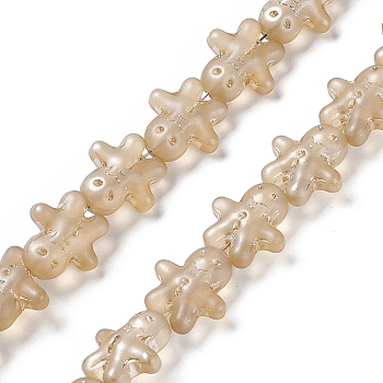 Pearl Luster Plated Electroplate Glass Beads, Ginger Man, for Christmas, Sandy Brown, 15x14x7mm, Hole: 1mm, about 45pcs/strand, 24.80''~25.20''(63~64cm)