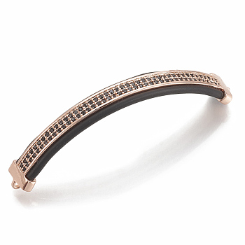 Brass Micro Pave Cubic Zirconia Links, Black, Rose Gold, 59.5x8.5x3.5mm, Hole: 1.5mm