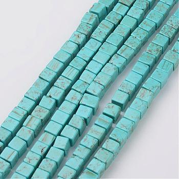 Natural Magnesite Bead Strands, Dyed & Heated, Cube, Dark Turquoise, 6~6.5x6~6.5x6~6.5mm, Hole: 1mm, about 67pcs/strand, 15.9 inch