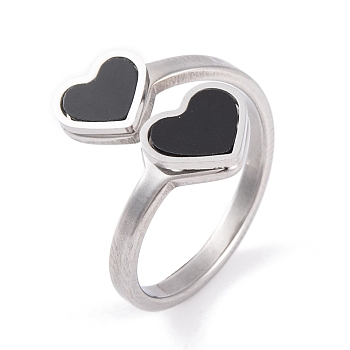 304 Stainless Steel Finger Ring, Heart Acrylic Open Cuff Ring for Women, Stainless Steel Color, US Size 6~9(16.5~18.9mm)