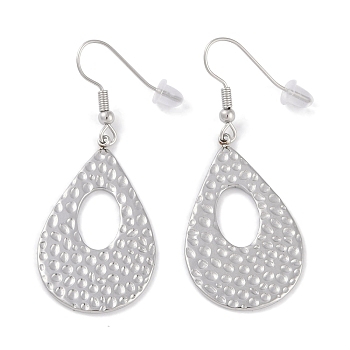 Tarnish Resistant 304 Stainless Steel Dangle Earrings, for Women, Teardrop with Groove, Stainless Steel Color, 51x21mm