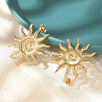 304 Stainless Steel Stud Earrings for Women, Real 18K Gold Plated, Sun, 1-1/2x1-3/8 inch(3.7x3.35cm)