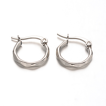 304 Stainless Steel Hoop Earrings, Hypoallergenic Earrings, Fancy Cut Ring Shape, Stainless Steel Color, 16x15x2.5mm, Pin: 1mm
