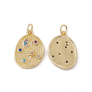 Brass Micro Pave Clear Cubic Zirconia Pendants, with Jump Ring, Polygon with Sun & Moon & Eye Charm, Real 18K Gold Plated, 16.5x11.5x2.5mm, Hole: 3mm