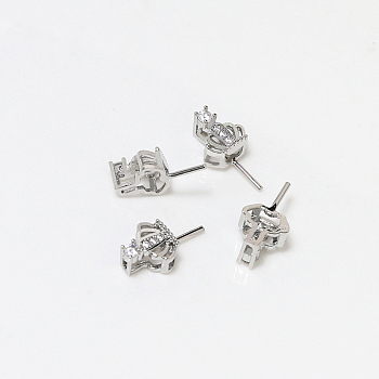 Brass Micro Pave Clear Cubic Zirconia Crown Head Pins, for Baroque Pearl Making, Platinum, 16x8mm