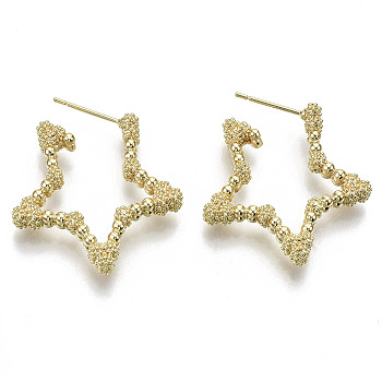 Brass Stud Earring, with Stainless Steel Pins, Nickel Free, Star, Real 18K Gold Plated, 26x26mm, Pin: 0.7mm