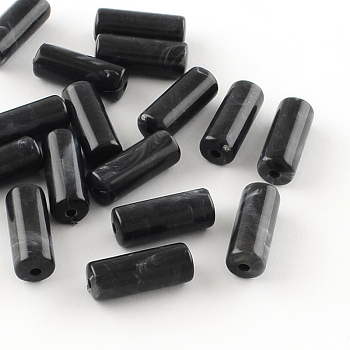 Column Imitation Gemstone Acrylic Beads, Black, 20x8mm, Hole: 2mm, about 480pcs/500g