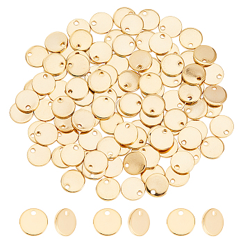 100Pcs 304 Stainless Steel Charms, Stamping Blank Tag, Flat Round, Golden, 8x1mm, Hole: 1.4mm