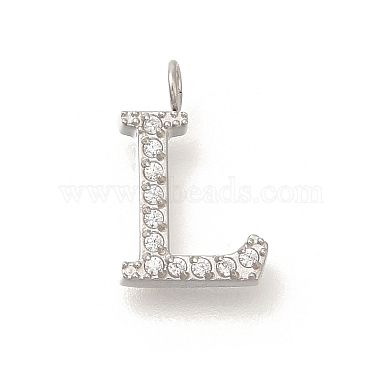 Stainless Steel Color Clear Letter L Stainless Steel+Cubic Zirconia Pendants