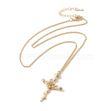 304 Stainless Steel Cross with Flower Pendant Necklaces for Women(NJEW-A020-03A-G)-2