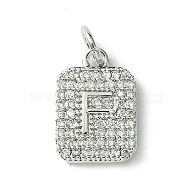 Platinum Clear Letter F Brass+Cubic Zirconia Charms