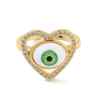 Cubic Zirconia Heart with Evil Eye Open Cuff Ring with Acrylic(RJEW-B042-05G)-2
