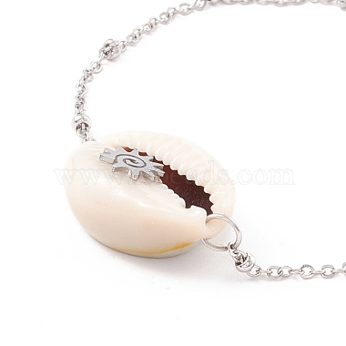 Natural Cowrie Shell Link Bracelet with Satellite Chain for Women(STAS-P302-12P)-3