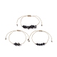 3Pcs 3 Style Natural Obsidian Braided Bead Bracelets Set(BJEW-JB09334-03)-1
