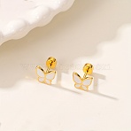 Butterfly Stainless Steel Enamel Stud Earrings, Golden, White, 7x8mm(XO5160-2)