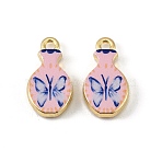 Printed Alloy Pendants, Vase with Butterfly Pattern Charms, Long-Lasting Plated, Rack Plating, Golden, Pink, 19x10.5x3mm, Hole: 1.8mm(FIND-H024-20G)