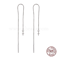 Rhodium Plated Sterling Silver Threader Earrings, for Half Drilled Beads, Platinum, 64x9.5mm, Pin: 0.7mm(X-STER-N0001-027)