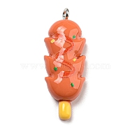 Opaque Resin Imitation Food Pendants, Kebab Charms with Platinum Tone Iron Loops, Coral, 33.5x13x7mm, Hole: 2mm(CRES-D019-02C)