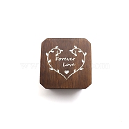 Carved Heart Walnut Wood Single Ring Storage Boxes, with Magnetic Clasps, Square Ring Gift Case for Valentine's Day, Silver, 5x5x3.1cm(PW-WG41164-02)