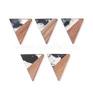 Resin & Walnut Wood Pendants, Two Tone Geometric Charms, Triangle, 37x30.5x3mm, Hole: 2mm(WOOD-C016-01H)