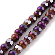 Electroplated Non-magnetic Synthetic Hematite Beads Strands, Faceted, Round, Purple Plated, 6~6.5x5~5.5mm, Hole: 1.4mm, about 73pcs/strand, 15.59~15.75 inch(39.6~40cm)(G-G862-02H)