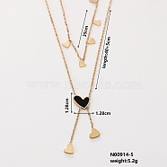 Stylish Stainless Steel & Plastic Heart Pendant Necklaces, Double Layer Necklace, with Cable Chain for Women Girl, Black, 15.75 inch(40cm)(II9512-5)