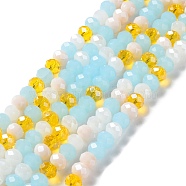 Glass Beads Strands, Faceted, Rondelle, Aqua, 8x6mm, Hole: 1mm, about 65~68pcs/strand, 15.7~16.1 inch(40~41cm)(EGLA-A034-M8mm-52)