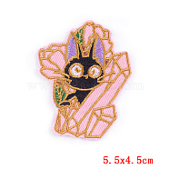 Cat Theme Computerized Embroidery Cloth Iron on/Sew on Patches, Costume Accessories, Pearl Pink, 55x45mm(PATC-PW0002-08E)