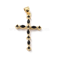 Eco-friendly Brass Micro Pave Cubic Zirconia Pendants, Long-Lasting Plated, Real 18K Gold Plated, Cadmium Free & Lead Free, Cross, Black, 30x19x3mm, Hole: 3.7x3.5mm(KK-D066-26G-RS)