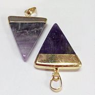 Triangle Shaped Natural Gemstone Pendants, with Golden Plated Brass Findings, 34~37x23~26x6mm, Hole: 5x8mm(G-F0135-01G)