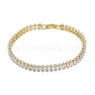 Cubic Zirconia Classic Tennis Bracelet, Real 18K Gold Plated Brass Cubic Zirconia Link Chain Bracelet for Women, Nickel Free, Clear, 7-1/8 inch~7-1/2 inch(18~19cm)(X-ZIRC-S067-073H-NF)