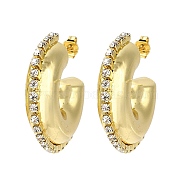 Rack Plating Brass Donut Stud Earrings, Cubic Zirconia Half Hoop Earrings, Cadmium Free & Lead Free, Real 18K Gold Plated, 29x7mm(EJEW-D073-06G)