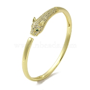 Brass Pave Clear & Green Cubic Zirconia Leopard Open Cuff Bangle for Women, Real 18K Gold Plated, Inner Diameter: 2x2-1/4 inch(4.95x5.75cm)(BJEW-K246-20C-G)