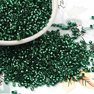 Glass Seed Beads, Silver Lined, Cylinder, Green, 2x1.5mm, Hole: 1.4mm, about 50398pcs/pound(SEED-S042-04B-28)