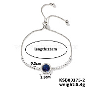 Adjustable Brass Rhinestone Link Slider Bracelets for Women, Capri Blue, 10-1/4 inch(26cm)(DA9195-5)