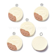 Resin Pendants, with Iron Loop, Flat Round, Light Yellow, 25.5x20x5.5mm, Hole: 2mm(RESI-G026-04)