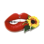 Acrylic Pendants, Lip with Sunflower Charms, Red, 22.5x36.5x2.3mm, Hole: 1.6mm(SACR-B004-06A)