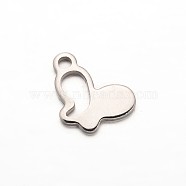 Butterfly 304 Stainless Steel Charms, Stainless Steel Color, 14x10x1mm, Hole: 2mm(STAS-M211-09)