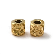 304 Stainless Steel Beads, Cube with Flower, Real 18K Gold Plated, 5.5x5.5x5.5mm, Hole: 2.8mm(STAS-I203-11G)