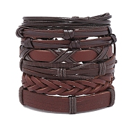 6Pcs 6 Style Adjustable Braided Imitation Leather Cord Bracelet Set with Waxed Cord for Men, Coconut Brown, Inner Diameter: 2~3-1/8 inch(5.1~8cm), 1Pc/style(BJEW-F458-15)