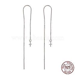 Rhodium Plated Sterling Silver Threader Earrings, for Half Drilled Beads, Platinum, 64x9.5mm, Pin: 0.7mm(X-STER-N0001-027)