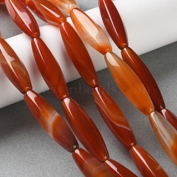 Natural Agate(Dyed & Heated) Beads Strands, Faceted, Rice, Orange Red, 29~30x7.5~8.5mm, Hole: 0.7mm, about 13pcs/strand, 15.55''(39.5cm)(G-M446-A01-01B)