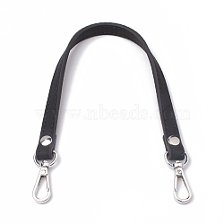 Imitation Leather Bag Handles, with Alloy Clasps, for Bag Straps Replacement Accessories, Platinum, Black, 345~355x12x3.5mm(FIND-T016-01P-01)