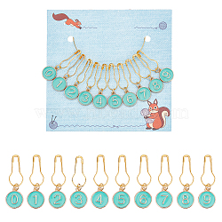 10Pcs 10 Style Number 0~9 Alloy Enamel Pendant Stitch Markers, Turquoise, 3.7cm, 1pc/style(HJEW-NB00001)
