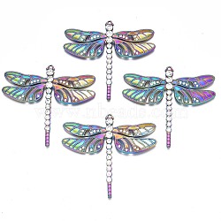 Rack Plating Rainbow Color Alloy Big Pendants, with Crystal Rhinestone, Cadmium Free & Nickel Free & Lead Free, Dragonfly, 64.5x70x5mm, Hole: 1.8mm(PALLOY-N163-170A)