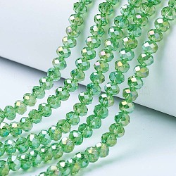 Electroplate Glass Beads Strands, AB Color Plated, Faceted, Rondelle, Light Green, 2.3~2.7x2mm, Hole: 0.4mm, about 150~155pcs/strand, 32~33cm(EGLA-A034-T1mm-B11)