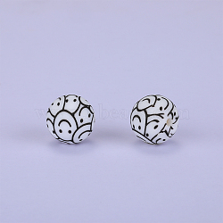 Printed Round Silicone Focal Beads, White, 15x15mm, Hole: 2mm(SI-JX0056A-39)