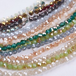 Glass Beads Strands, Mixed Style, Faceted(32 Facets), Round, Mixed Color, 3.5~4.5mm, Hole: 0.5mm, about 100pcs/strand, 13.9~15.7 inch(35.5~40cm)(EGLA-F120-M01)